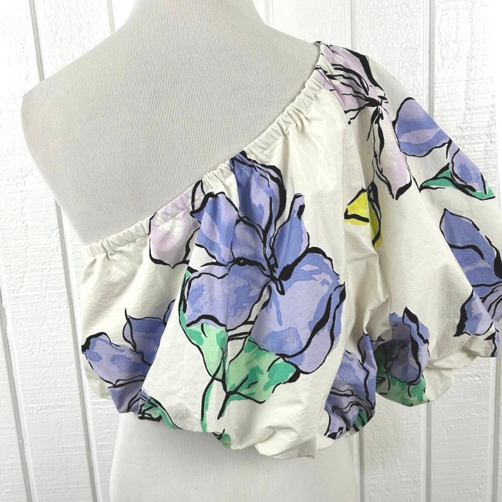 A New Day Floral One Shoulder Top XL Puff Sleeve Cottagecore Romantic Blouse - Picture 4 of 6